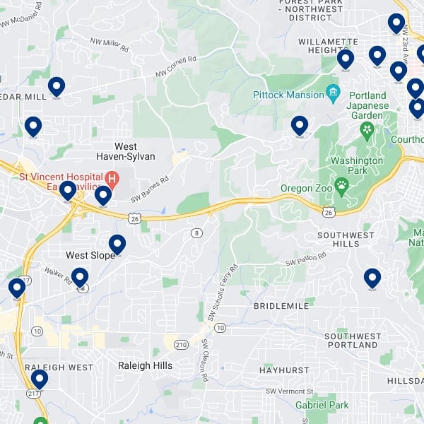 West Portland - Mapa de alojamiento