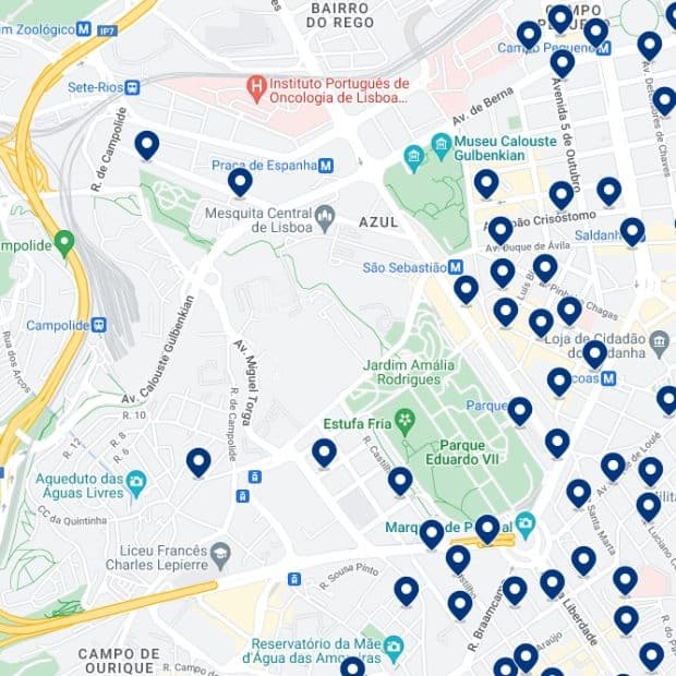 Avenidas Novas: Mappa degli alloggi
