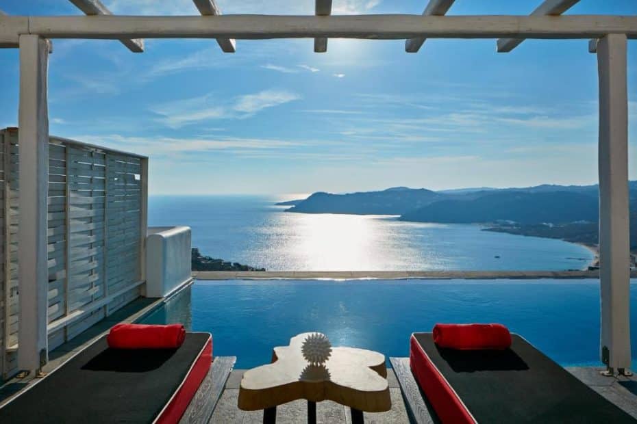 Located in the south of Mykonos, Elia Beach is the place to go for luxury hotels & resorts on the Greek island