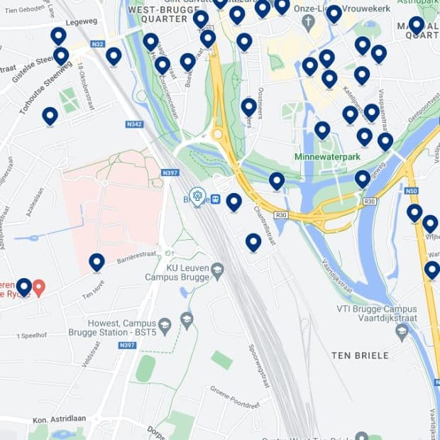 Brugge Train Station Accommodation Map