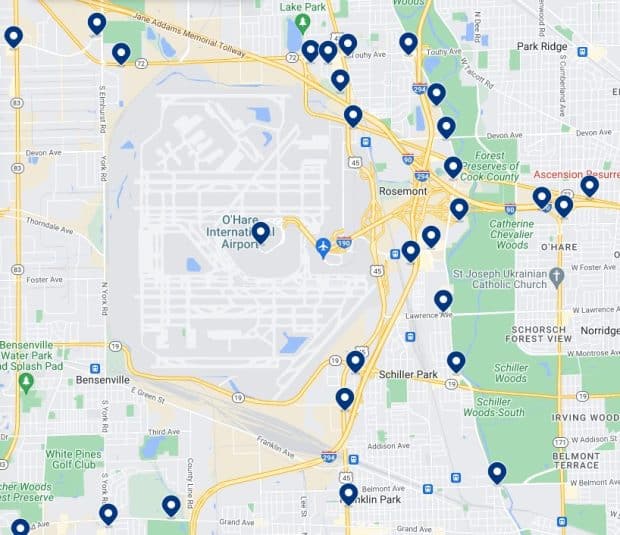 O'Hare International Airport: Mappa degli alloggi