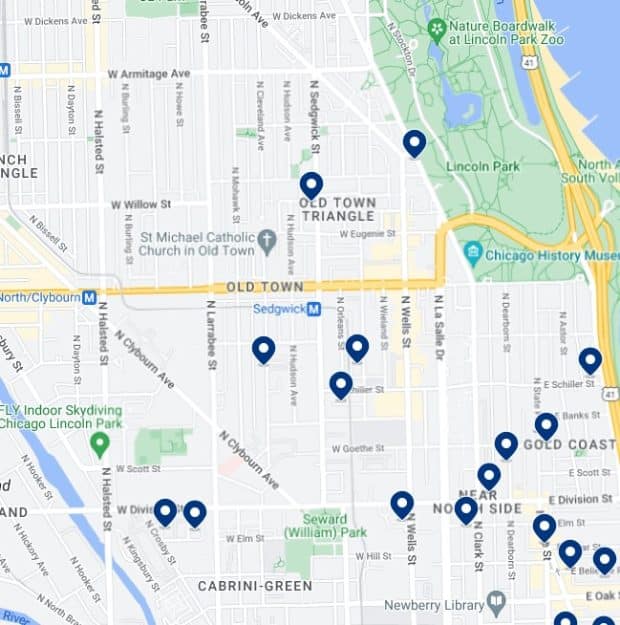 Old Town Chicago Accommodation Map