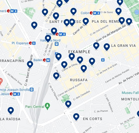 Valencia Eixample Accommodation Map