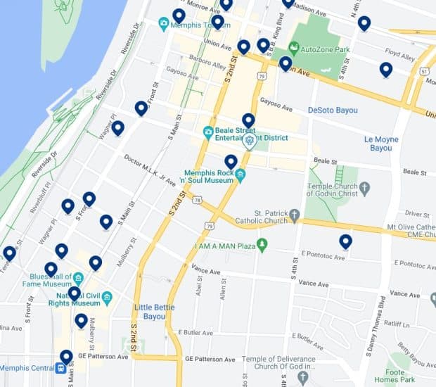 Beale Street Accommodation Map