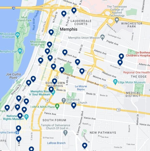 Downtown Memphis Accommodation Map