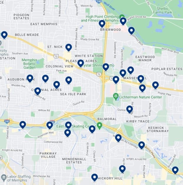 East Memphis Accommodation Map