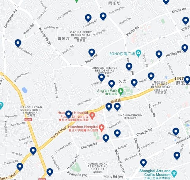 Jing'an & Zhabei Accommodation Map