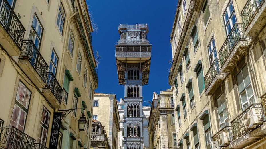 The Santa Justa Lift takes you from Baixa to Chiado in Lisbon