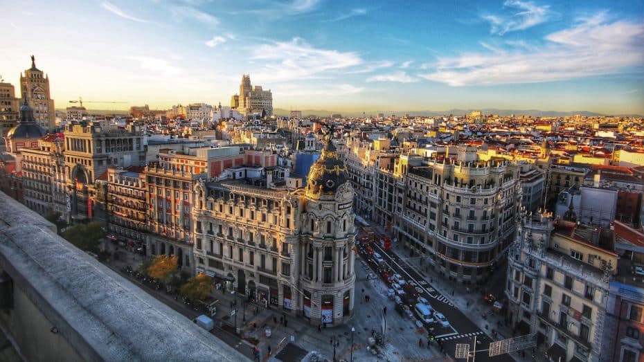 Views of Gran Vía, Madrid, from a rooftop