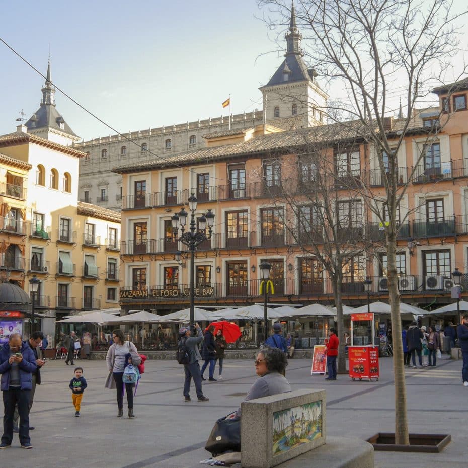 Zocodover is a busy central square in Toledo packed with cafés, shops and restaurants