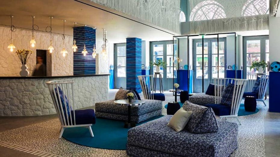 Shades of blue at the Fresh Hotel's reception