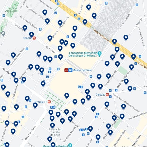 Milano Centrale:Mapa de alojamiento