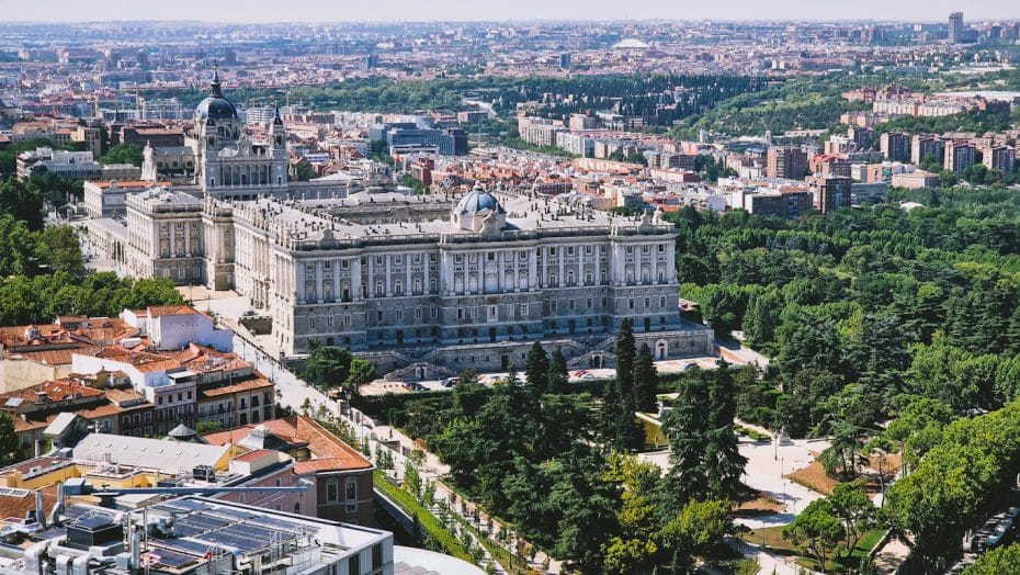 Views of the Royal Palace of Madrid from the Hotel Riu Plaza de España's rooftop