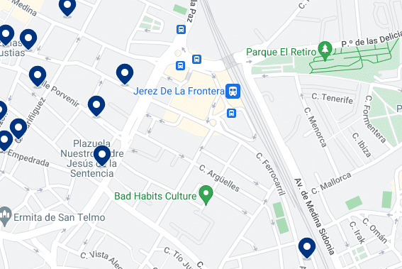 Jerez de la Frontera - Train Station - Accommodation Map