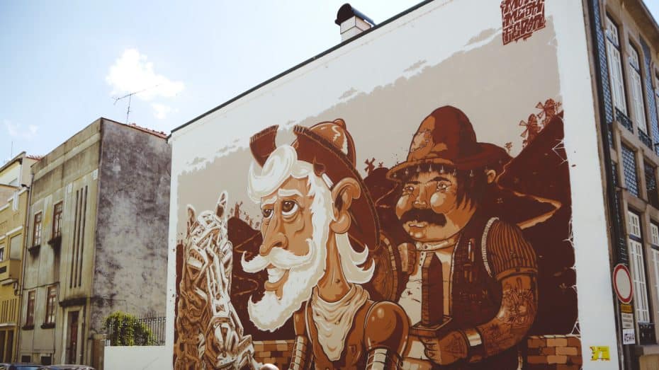 Mural de Don Quijote & Sancho Panza en Rua Bombarda, Oporto