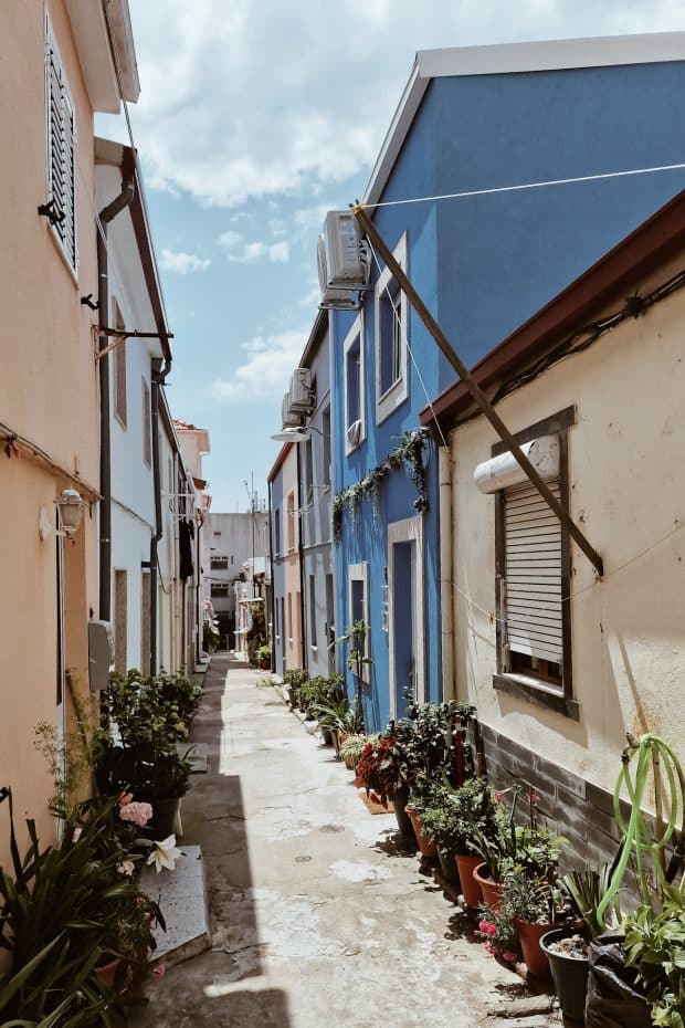 Herculano's narrow street and colorful buildings