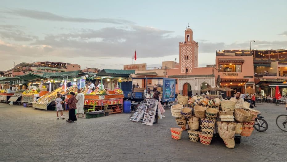 Marrakech's Medina is bustling with souks, traditional Riads, and landmarks like the Jemaa el-Fnaa square.
