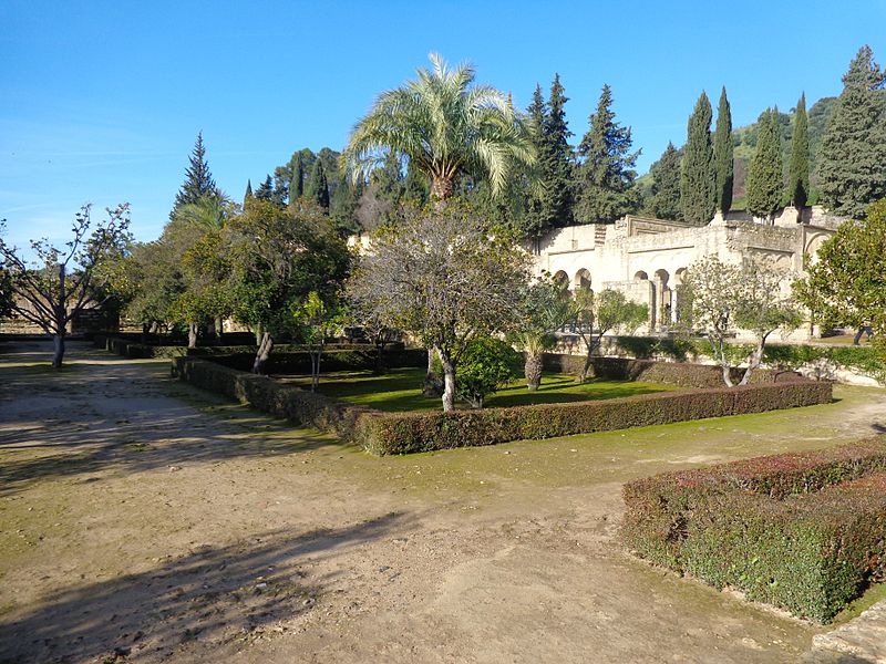 Present-day gardens occupying the former courtyard in front of the Upper Basilical Hall