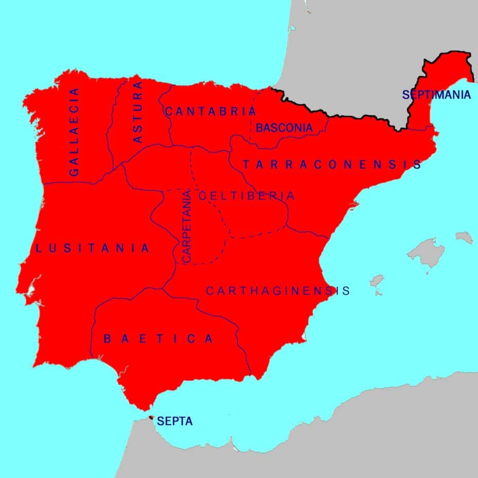 Visigothic Hispania and its regional divisions from 625 to 711, prior to the Muslim conquest