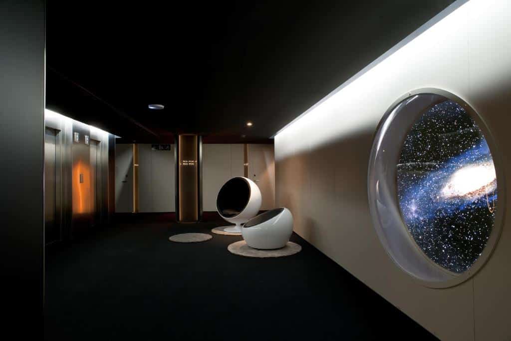 Even the hallways look like a spaceship at the Barceló Sants