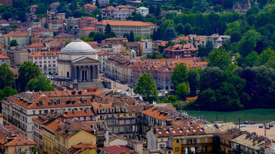 Church of San Filippo Neri and River Po from atop La Mole