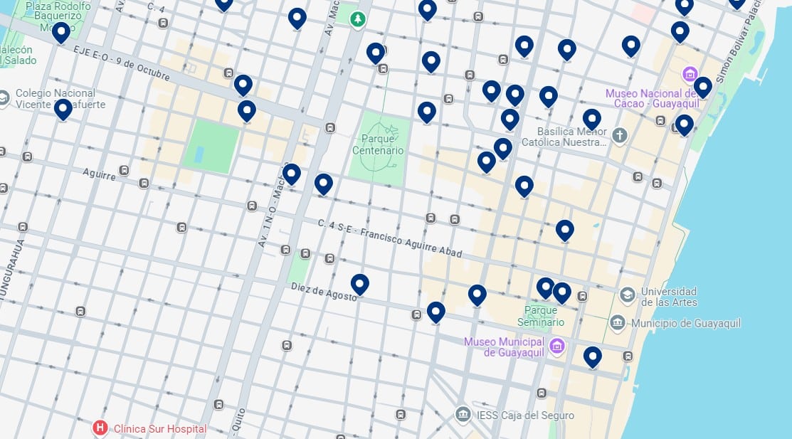 Alloggi nel Centro di Guayaquil – Clicca sulla mappa per vedere tutti gli hotel disponibili in questa zona