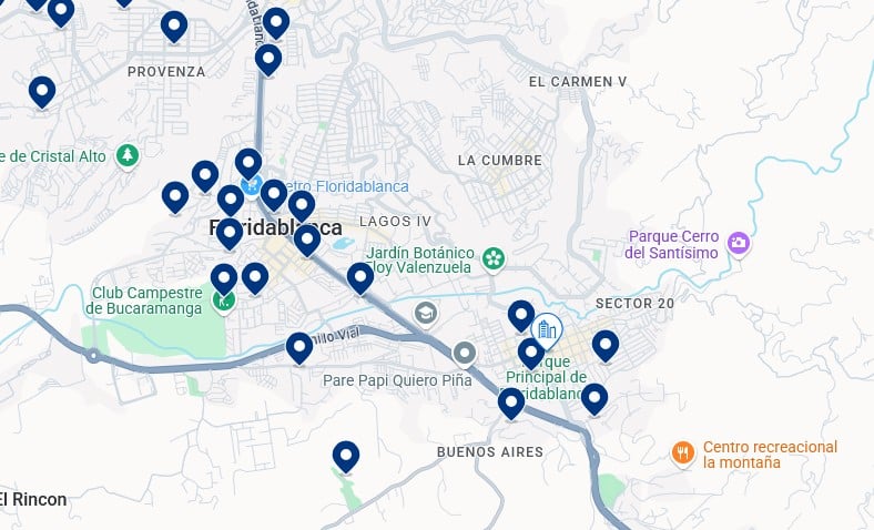 Sistemazioni a Floridablanca – Clicca sulla mappa per vedere tutti gli hotel disponibili in zona