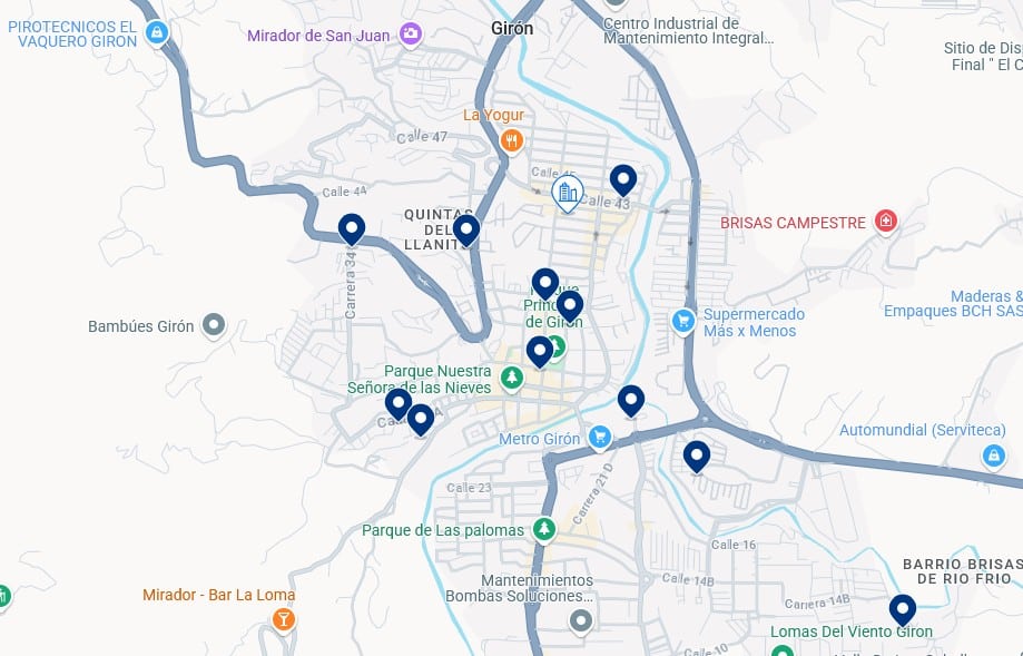 Sistemazioni a Girón – Clicca sulla mappa per vedere tutti gli hotel disponibili in zona