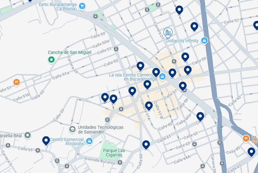 Sistemazioni nella Zona Rosa – Clicca sulla mappa per vedere tutti gli hotel disponibili in zona