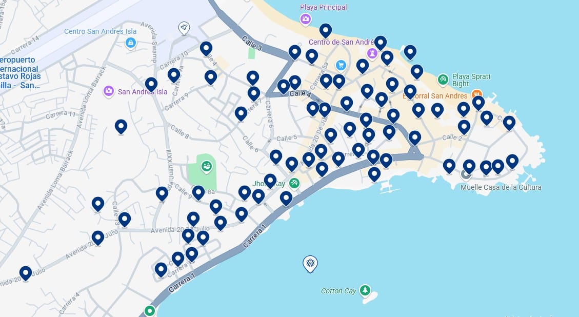 Alloggi nella Baia di San Andrés – Clicca sulla mappa per vedere tutti gli hotel disponibili in questa zona