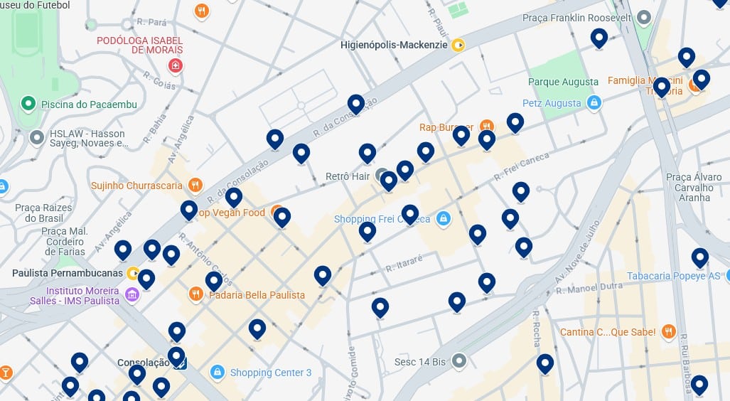 Alloggi a Consolação - Clicca sulla mappa per vedere tutti gli hotel disponibili in questa zona