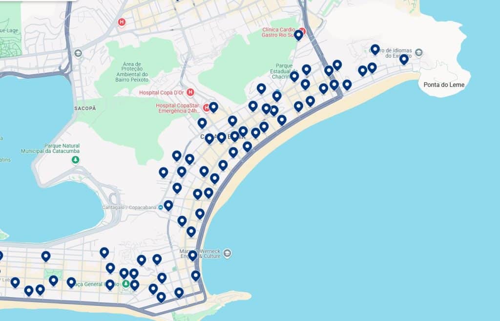 Sistemazioni a Copacabana – Clicca sulla mappa per vedere tutti gli hotel disponibili in quest’area