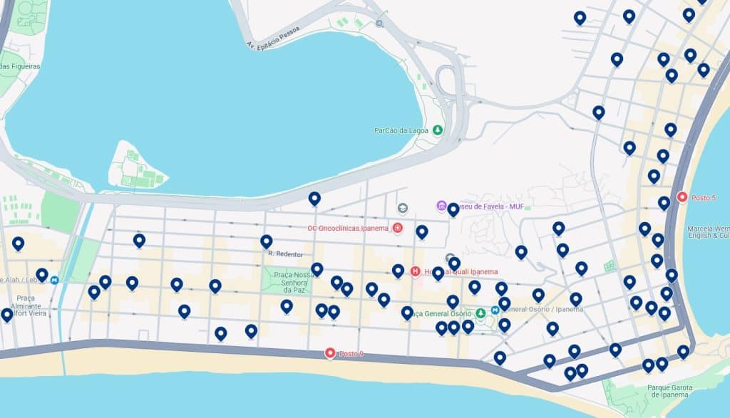 Alloggi a Ipanema – Clicca sulla mappa per vedere tutti gli hotel disponibili in quest’area