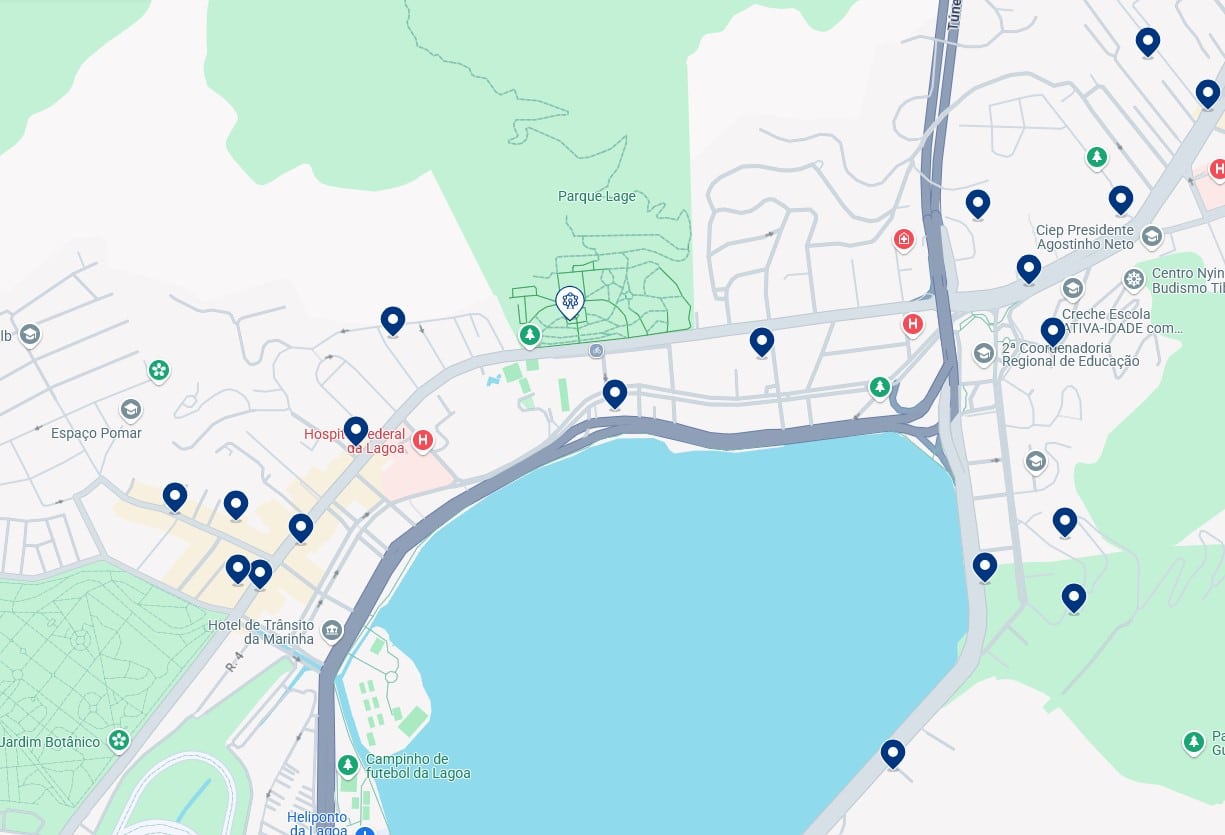 Alloggi a Jardim Botânico e Lagoa – Clicca sulla mappa per vedere tutti gli hotel disponibili in quest’area