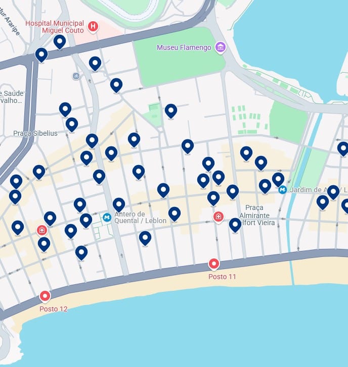 Alloggi a Leblon – Clicca sulla mappa per vedere tutti gli hotel disponibili in quest’area