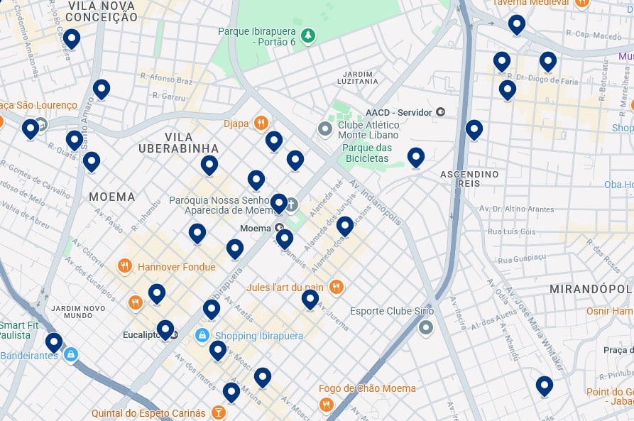 Alloggi a Moema - Clicca sulla mappa per vedere tutti gli hotel disponibili in questa zona
