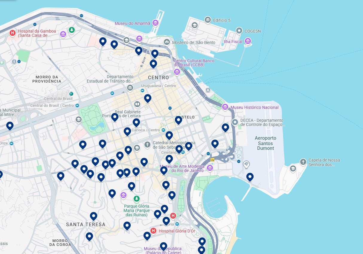 Alloggi nel centro di Rio de Janeiro – Clicca sulla mappa per vedere tutti gli hotel disponibili in quest’area