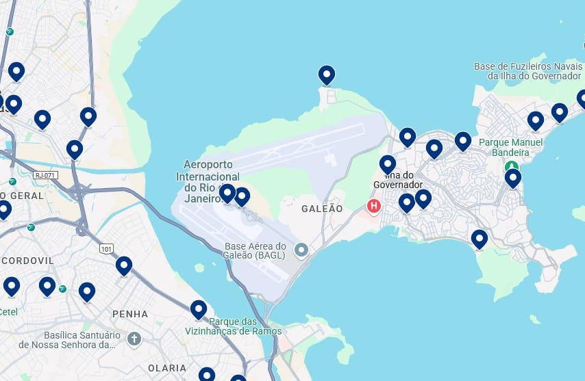 Alloggi vicino all'aeroporto Galeão – Clicca sulla mappa per vedere tutti gli hotel disponibili in zona