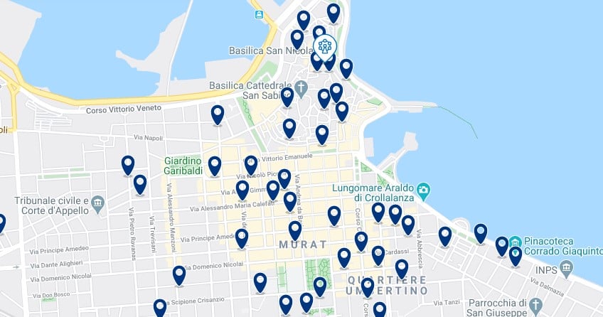 Mappa di alloggio a Bari - Clicca qui per vedere tutti gli hotel su una mappa