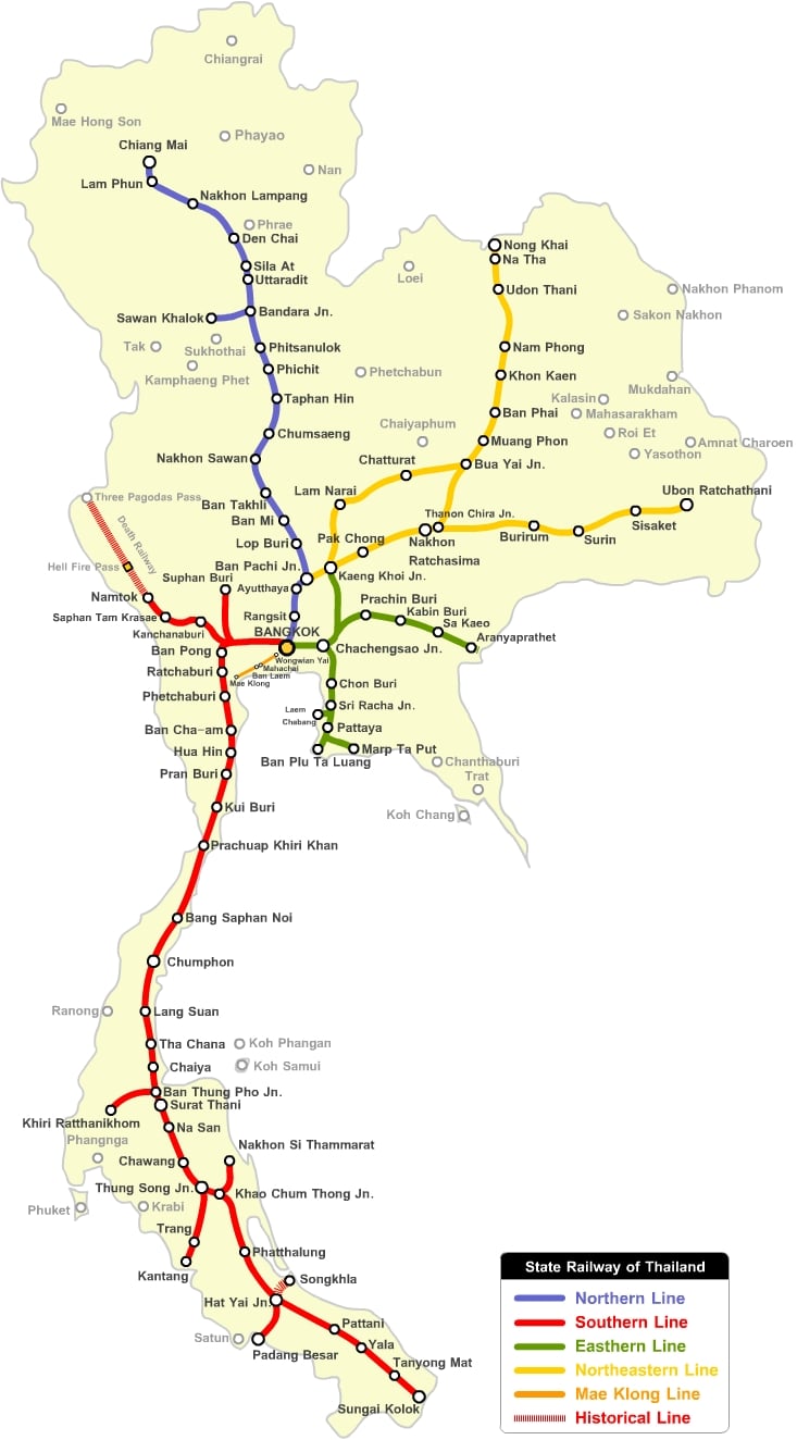 Mapa de trenes de Tailandia
