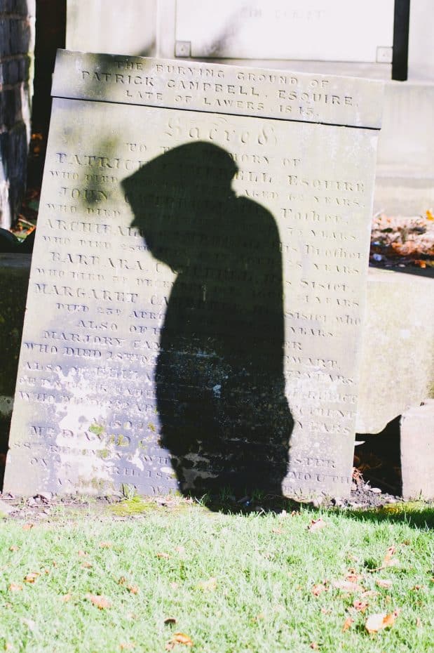 Shadow on gravestone in Greyfriars cemetery