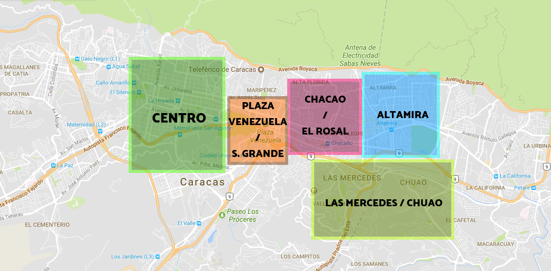 Mejores zonas para dormir en Caracas - Mapa