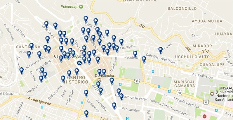 Dónde dormir en Cusco - Haz clic para ver todos los hoteles en el mapa