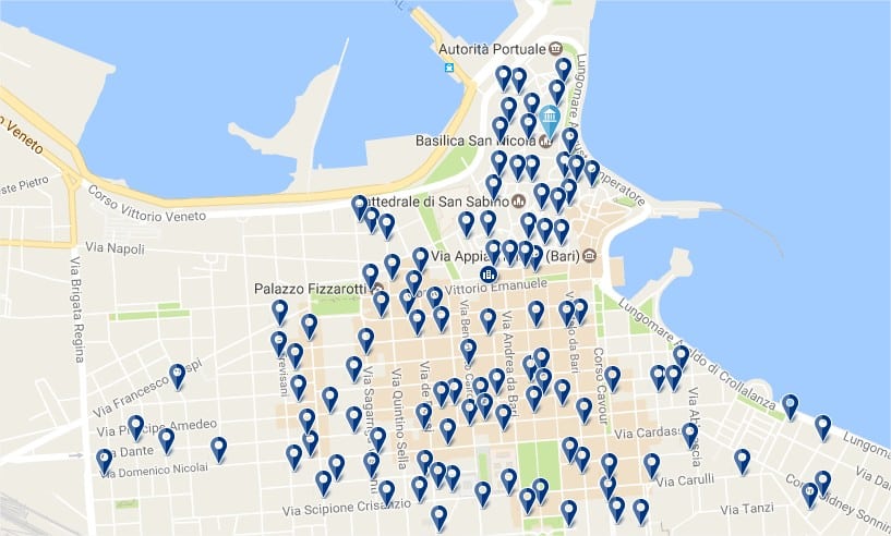 Mapa de hoteles en Bari - Haz click para ver todos los hoteles