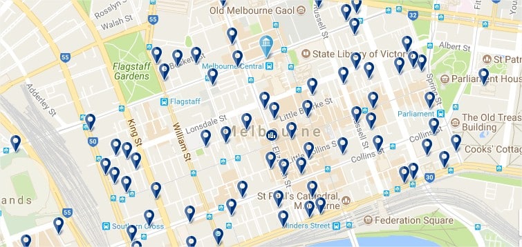 Melbourne CBD - Click to see all hotels in this area on a map (opens in new tab)
