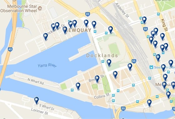 Melbourne Docklands - Click to see all hotels on a map (opens in a new tab)