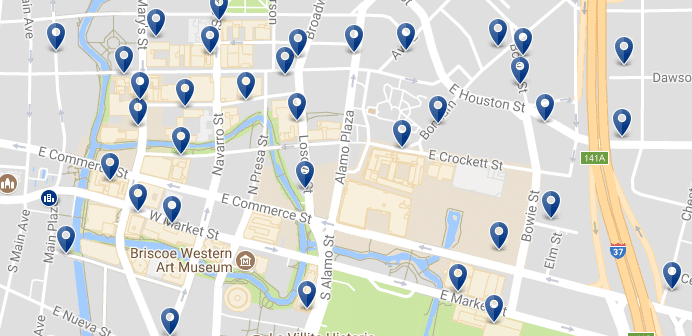 San Antonio Riverwalk - Haz clic para ver todos los hoteles en un mapa