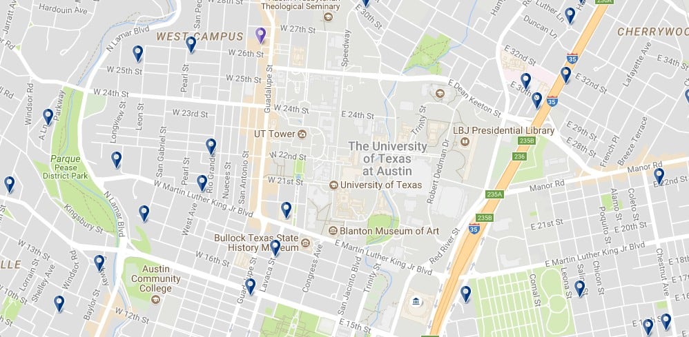 University of Texas at Austin - Haz clic para ver todos los alojamientos en un mapa