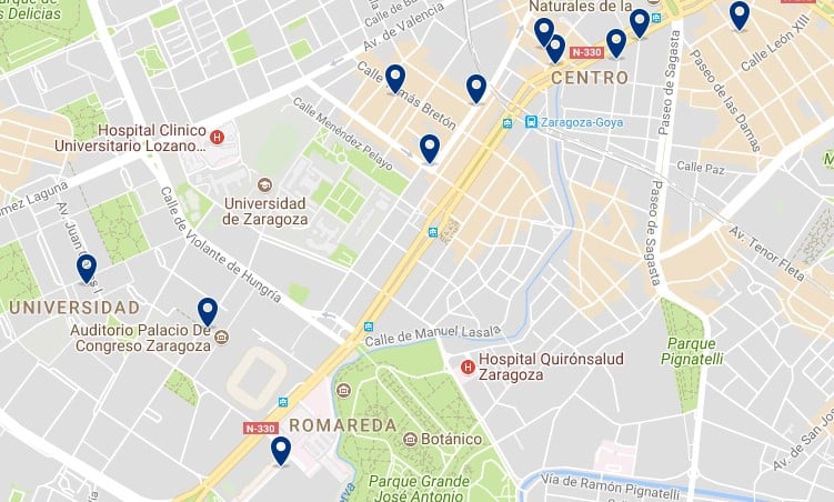 Zaragoza - Romareda - Haz clic para ver todos los hoteles en un mapa