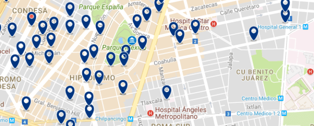 Ciudad de México - Condesa y Roma Norte - Haz clic para ver todos los hoteles en un mapa